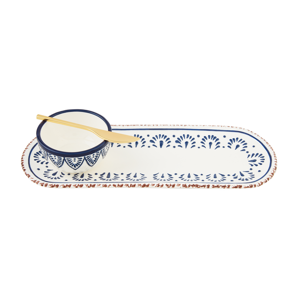 Blue Painted Dip And Tray Set