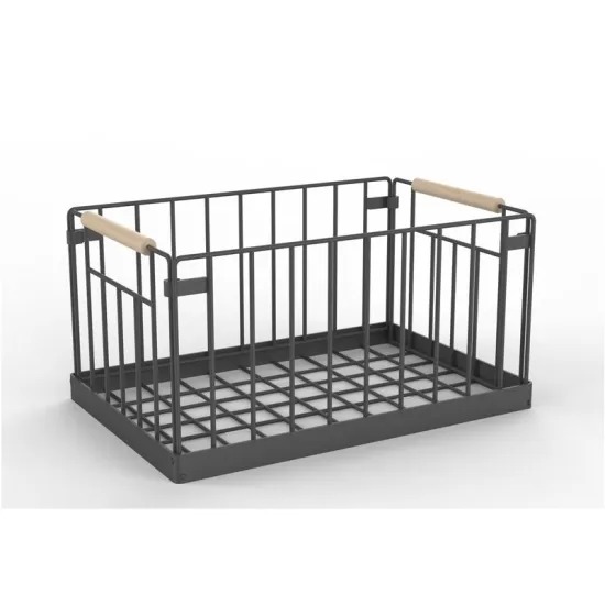 Decorative Collapsible Rectangular Metal Storage Bin Organizer Basket with Wooden Handles.