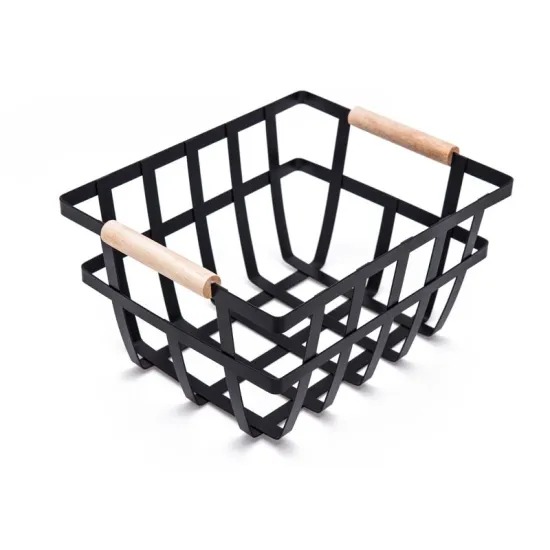 Kitchen Storage Metal Basket with Wooden Built-in Handles.