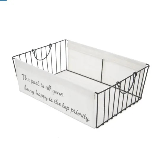 simple letter pattern cotton fabric metal wire basket