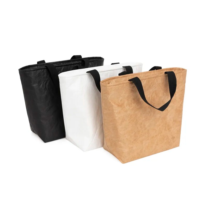 Fashionable Recycled Washable Kraft Paper Lunch Tote